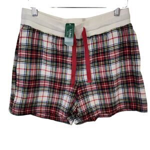 L.L. Bean Sleep Shorts Women Med Plaid Flannel Drawstring Pockets Cozy NWT $50